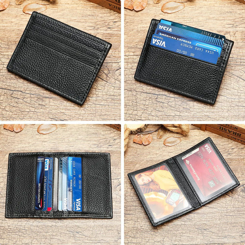 Genuine Leather Slim Card Holder Portable Mini Wallet for Men Women