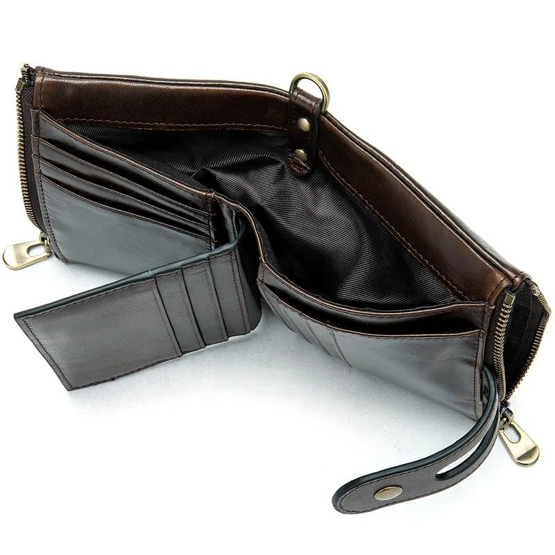 Genuine Leather Zip Wallet Women Men RFID Blocking Small Purse Fashionable Slim Card Holder