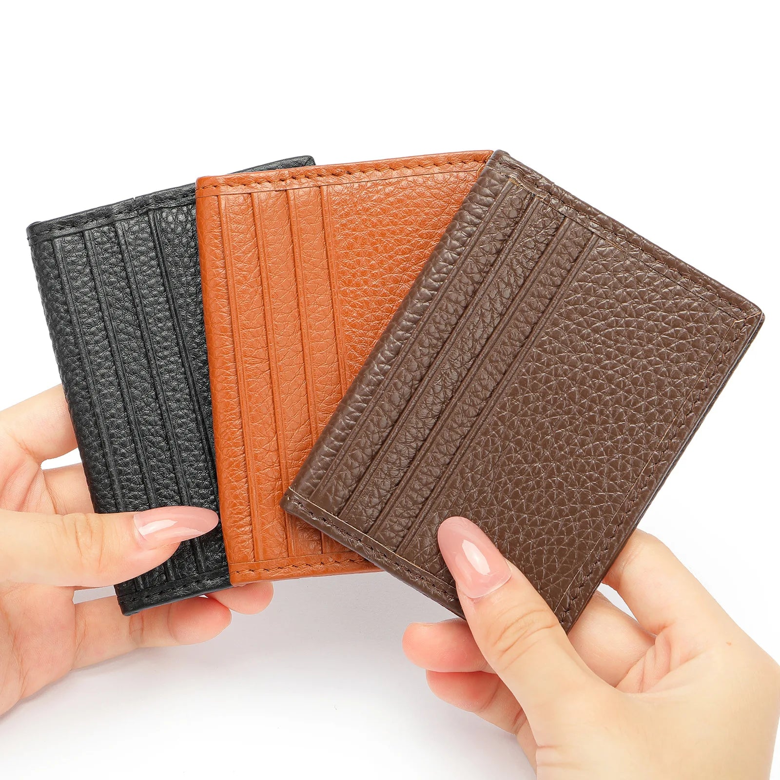 Genuine Leather Slim Card Holder Portable Mini Wallet for Men Women