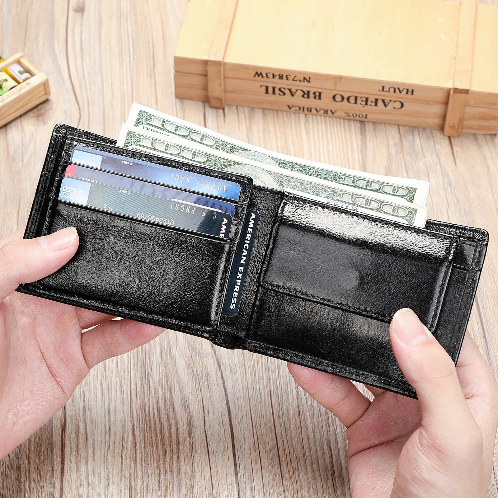 Genuine Leather Wallet for Men Premium Cowhide Retro Money Clip Slim Bifold